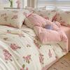 Floral Print French Style Bedding Set Bubble Cotton Duvet Cover Set Washed Cotton Flat Sheet Set Queen For Girl Decor Home