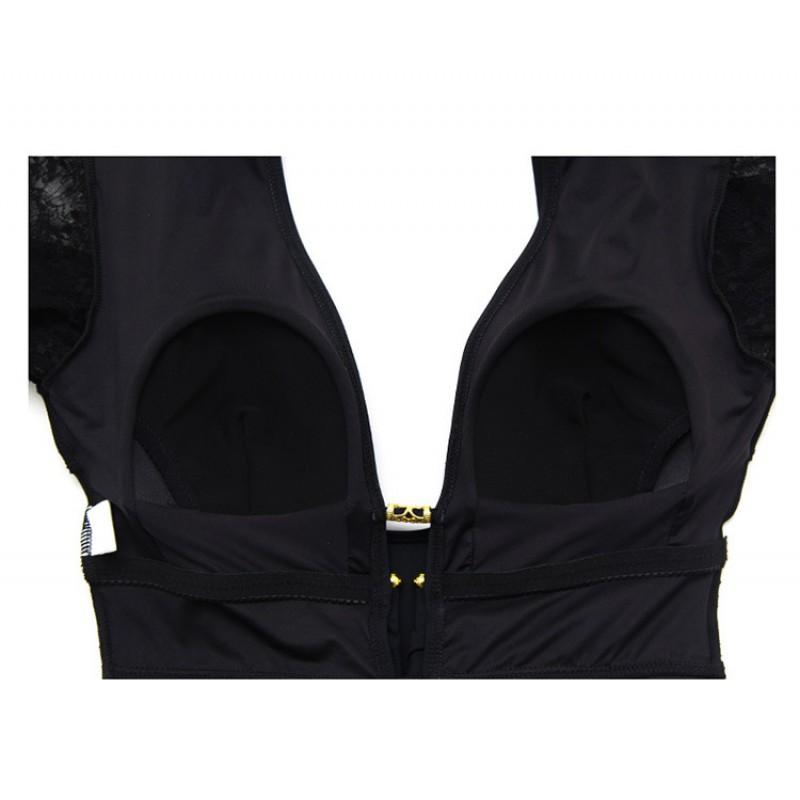 One-piece Swimsuit Female Conservative Slimming Sexy Deep V Small Chest Lace Long-sleeved Triangle Resort Hot Swimming Suit