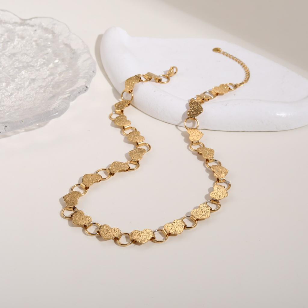GEMCHIC Women's 18K Gold Plated Stainless Steel Heart Hollow Necklace Bracelet Set Geometric Chain Fashion Jewelry