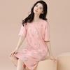 Women's Summer Korean-Style Pure Cotton Short Sleeve Loose Mid-Length Nightgown Pajamas for Home or Casual Wear