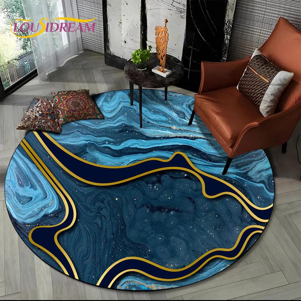 HD Colour Gold Nordic Marble Splendid Round Area Rug,Carpet for Living Room Bedroom Sofa Playroom Decor,kids Non Slip Floor Mat