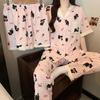 Sweet Plaid Little Black Cat Fashion Temperament Cloud Cotton Pajamas Women'S Summer Three-Piece Loungewear