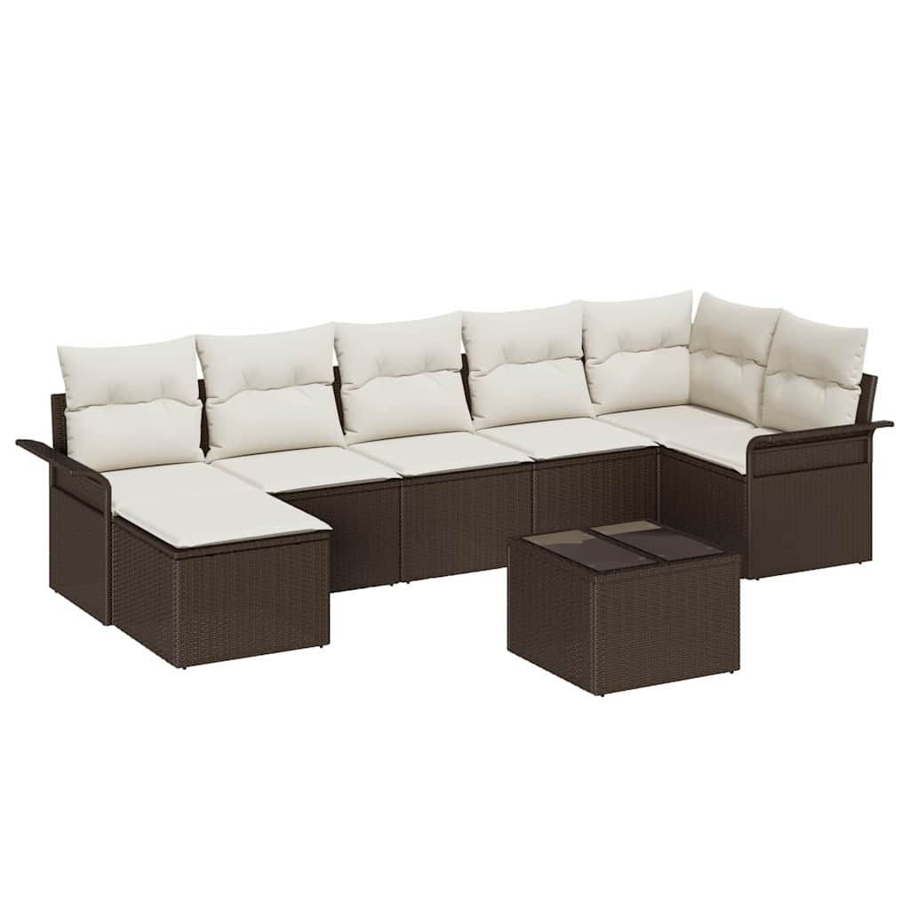 Garden Sofa Set with Cushions 8 pcs Brown Poly Rattan