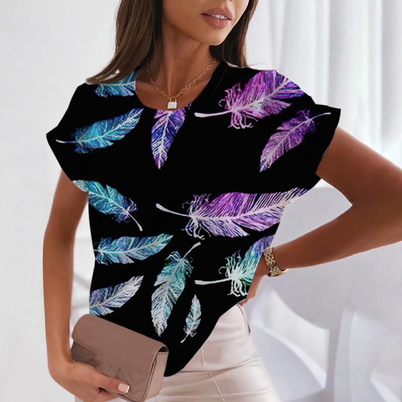 

Женская футболка Y2k, модная футболка для девочек, пуловер в стиле Харадзюку для девочек, летняя футболка с короткими рукавами и принтом перьев, 3d футболка, повседневная женская рубашка 8XL