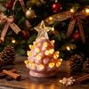 Office Desk Holiday Decorations Christmas Tree Ornament, Glowing Retro Resin Tabletop Decor with Star Mini Topper, Vintage Xmas Trees Night Light for