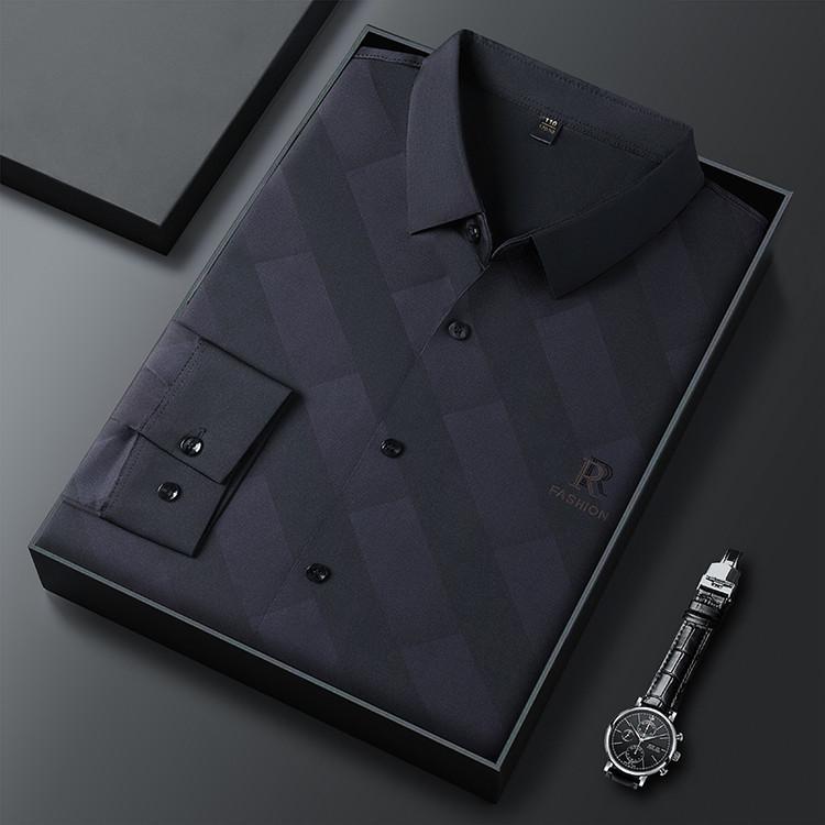 Men s Long Sleeve Shirt Business Casual Fashion Printed Striped Autumn M