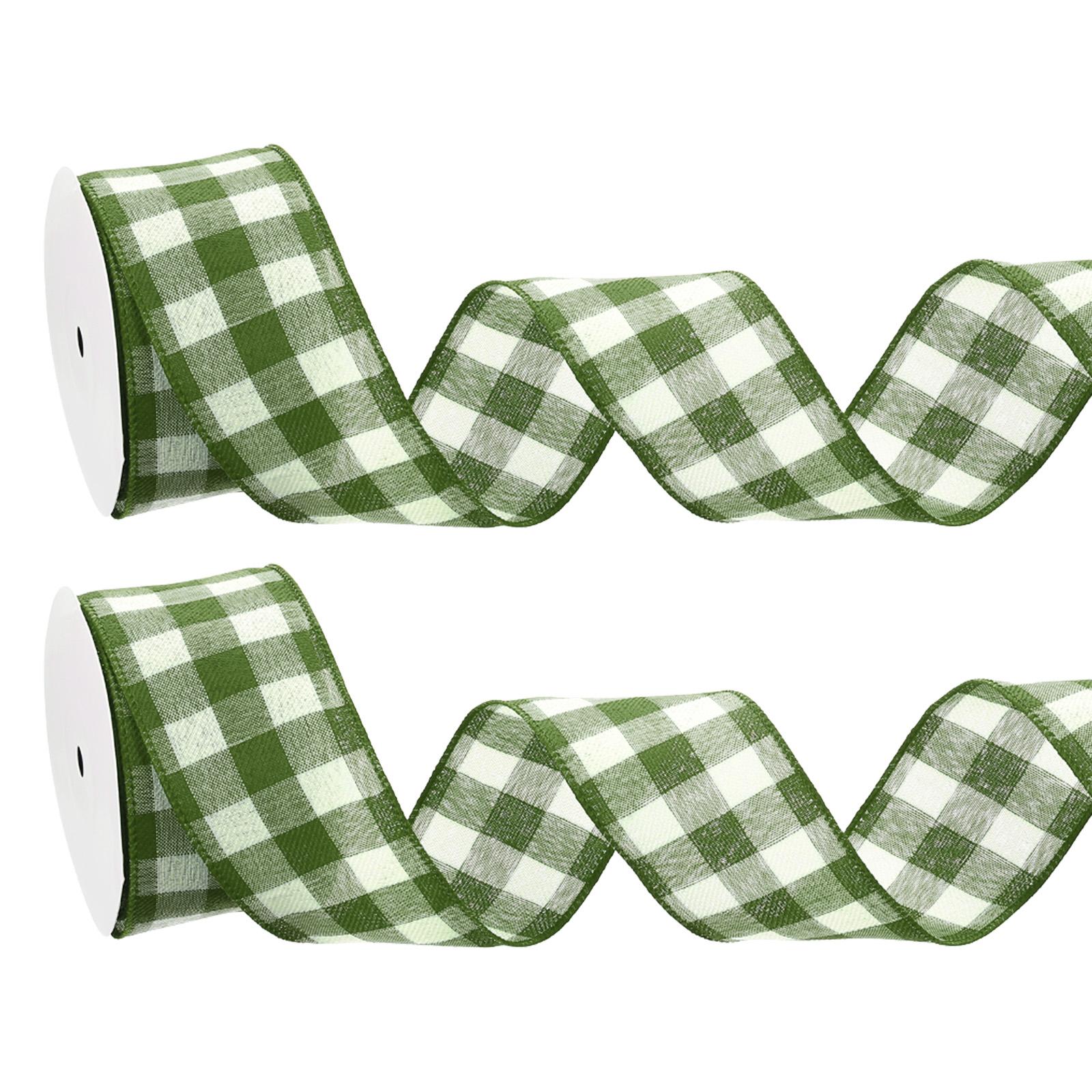 

2 Roll Fall Plaid Burlap Ribbon Check Ribbon Plaid Wired Edge Ribbons for Thanksgiving Autumn Party DIY Bow Wrapping 2.5 Inch x 10 Yard