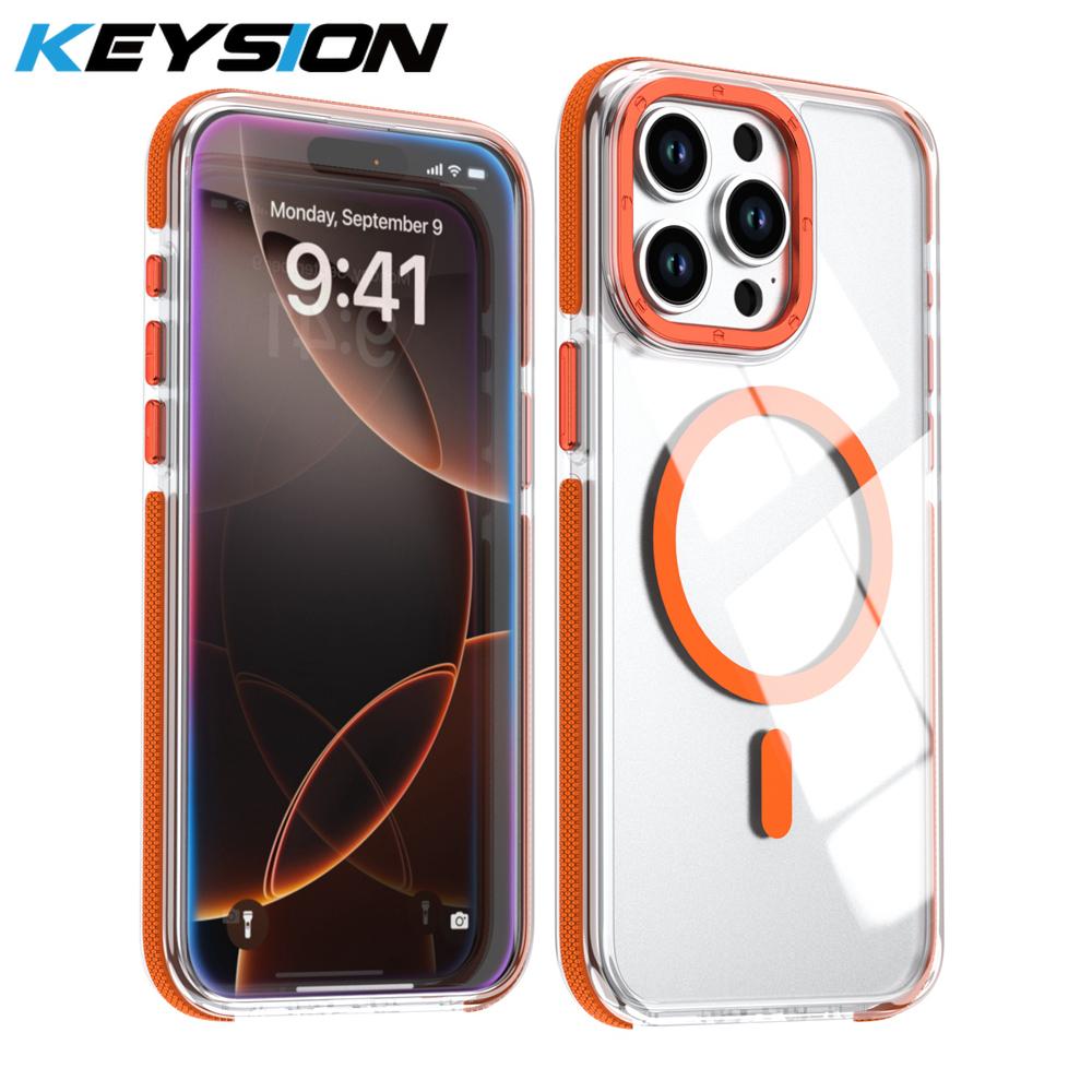 KEYSION Transparent Magnetic Case for MagSafe for iPhone 14 15 Pro Max Wireless Charging Shockproof Phone Cover for iPhone 14 15 Plus