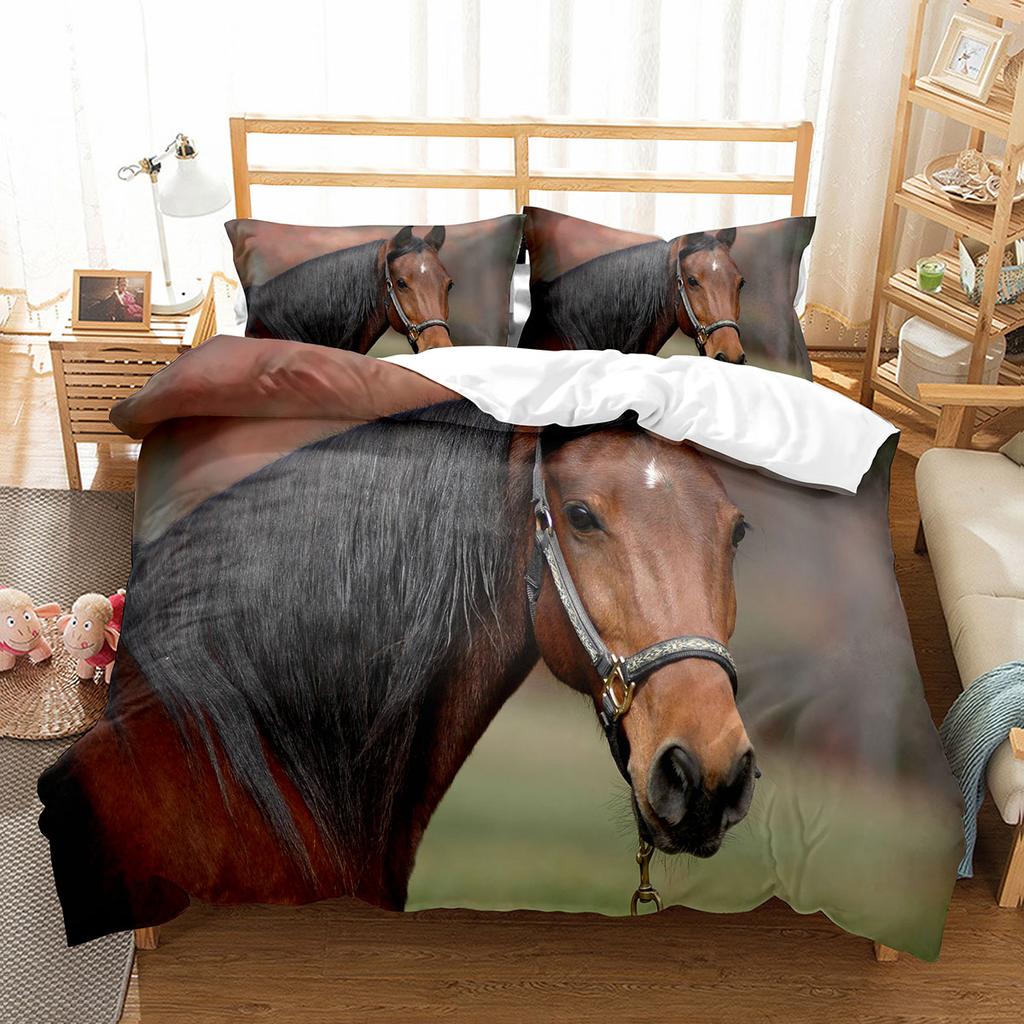 Horse Duvet Cover Set King Full Size Wild Animals Pattern Polyester Comforter Cover For Kids Teens Adult Bedding Set Quilt Cover