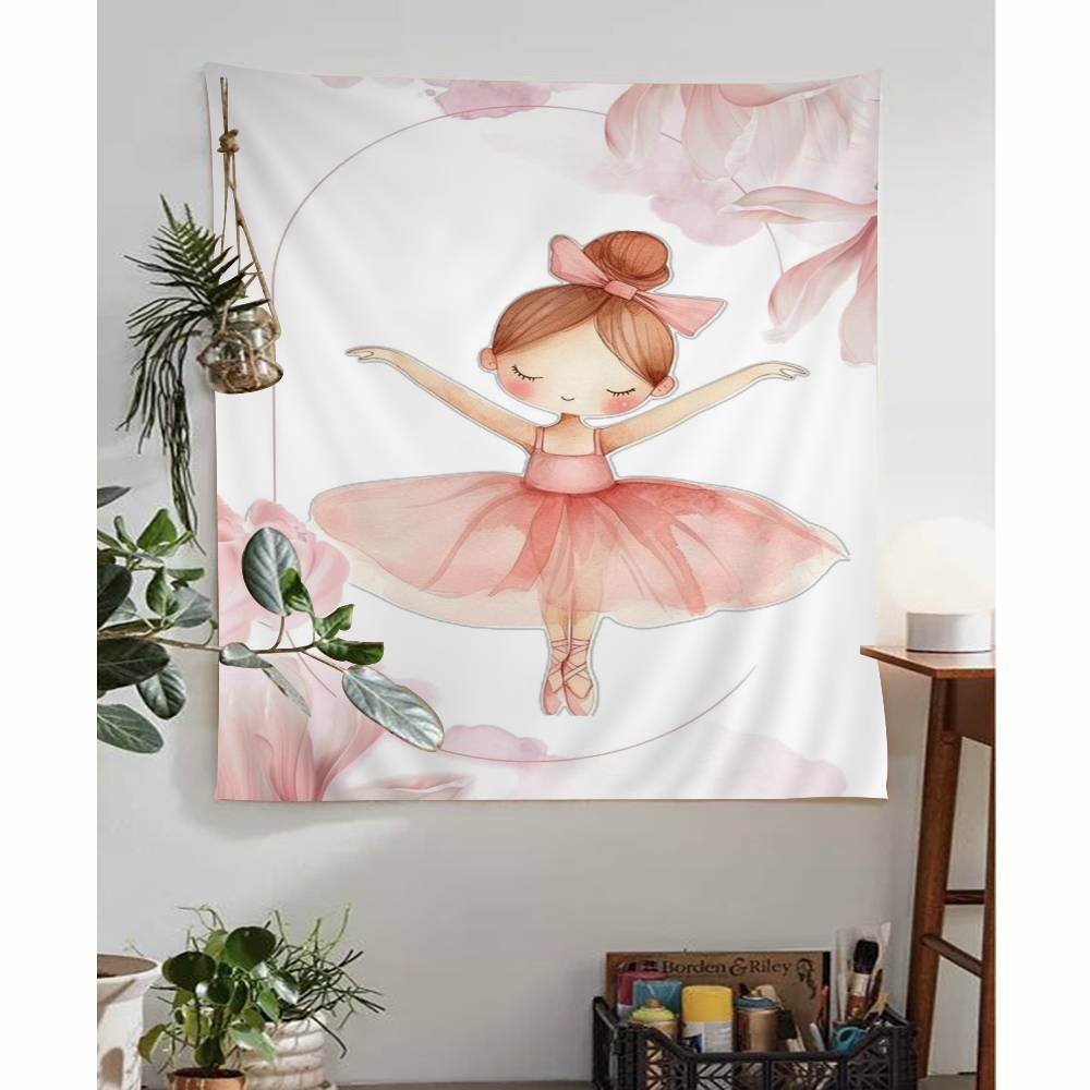 Pink Ballerina Girl Butterfly Anime Tapestry Hanging Tarot Hippie Wall Rugs Dorm Home Decor