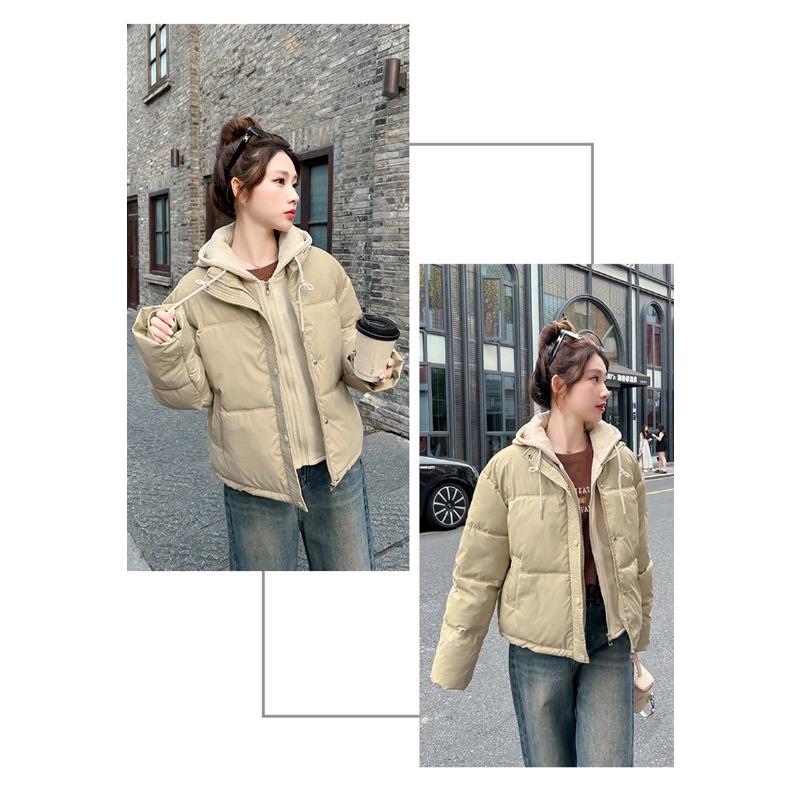 Women S Short Hooded Cotton Padded Coat Fake Two Piece Casual Jacket