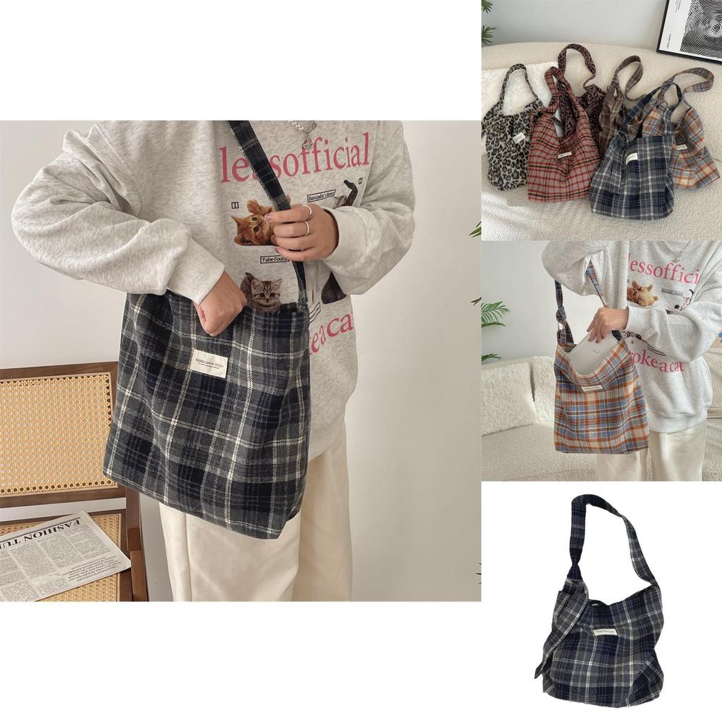 Trendy Checkered Wool And Canvas Shoulder Bag For Daily Casual Outfits