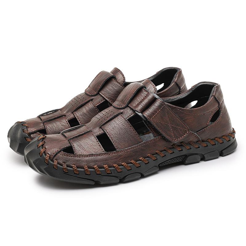 39-48 Summer Men's Closed Toe Large Size Genuine Leather Casual Sandals Outdoor Hiking Sandals
