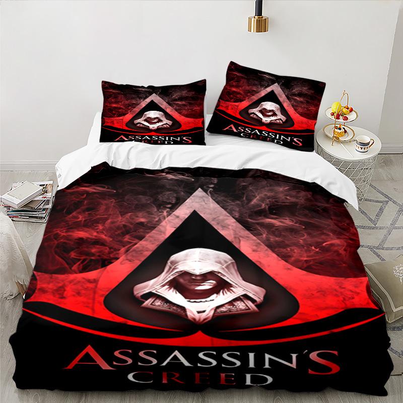 3PCS Assassin Bedding Set Printed Duvet Cover Closure Includes 1 Duvet Cover & 2 Pillowcases for All Seasons Bedroom Decor