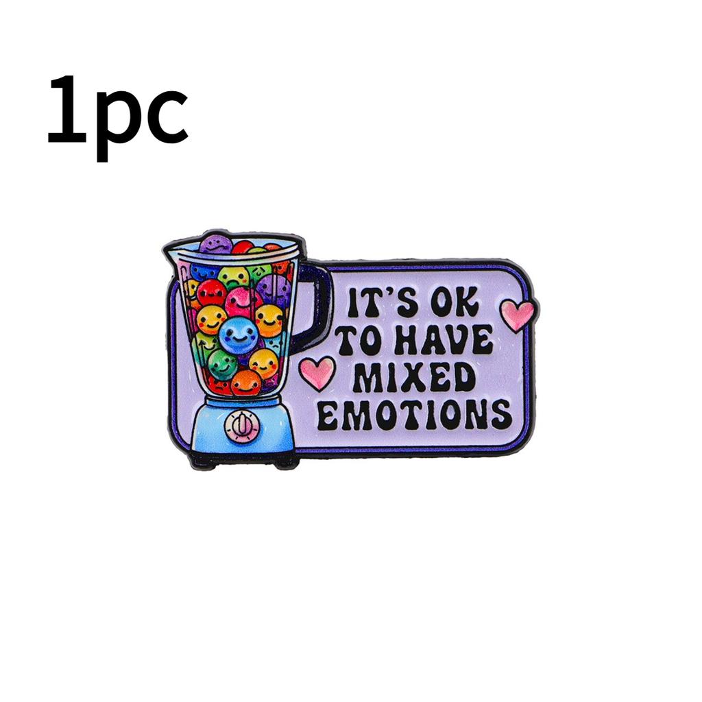 1pc Zinc Alloy Enamel Pin & Brooch - Mixed Emotions Badge with Smiling Face & Hearts, Cute Pastel Colors -Playful Design