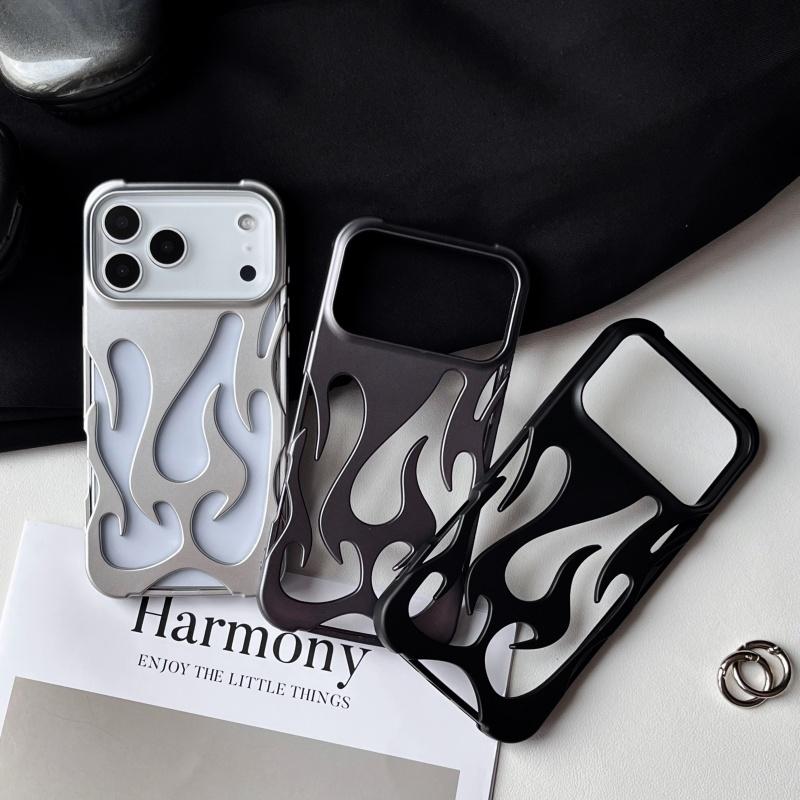For For Iphone 17 16 Pro Max Cases for For Iphone 11 12 13 14 1 Plus Air Cover Plating Hollow Flame Pattern Silicone Shockproof Coque