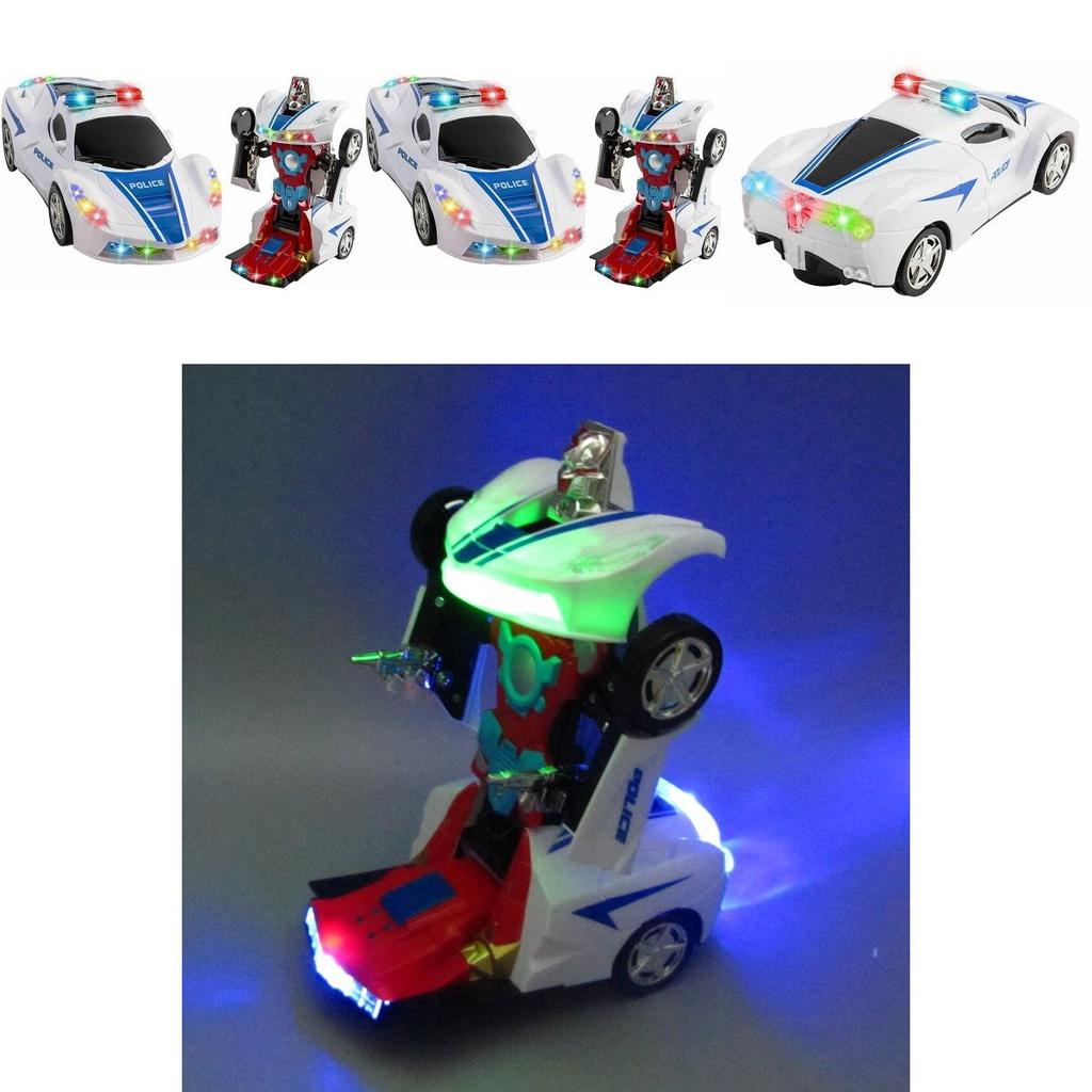 Exciting Deformable Robot Police Car Toy With Flashing Lights And Sounds For Kids