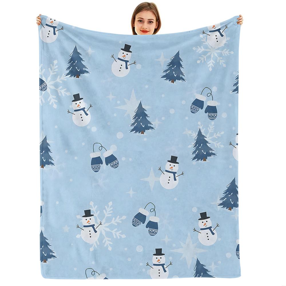 Light Blue Gingham Cherry Anime Cartoon Flannel Blanket Soft Warm Throw for Bedroom Sofa Car Kids Holiday Gift