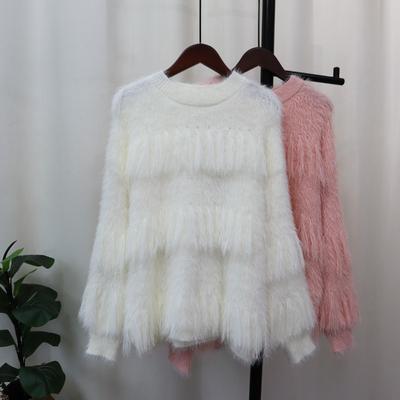 Soft Waxy Imitation Mink Fleece Knitted Sweater Top Women's Autumn and Winter New Tassel Design Loose Sweater Pullover
