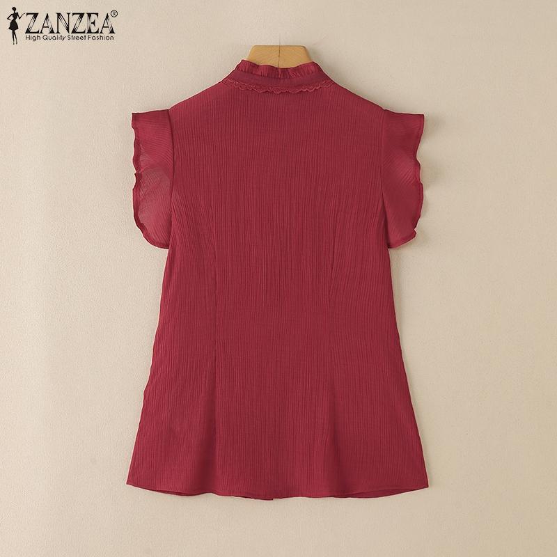 ZANZEA Summer Women Ruffled Sleeveless Lace Hem Frills Casual Tank Tops