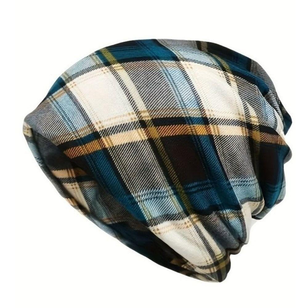 Contrasting Colors Turban Hats Plaid Print Casual Hedging Cap Gifts Pullover Hat  Autumn and Winter