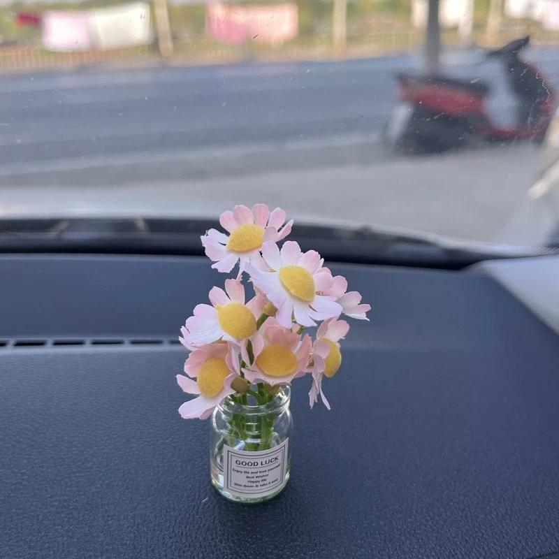 1PC Car Center Console Delicate Miniature Potted Flowers Simulated Flower Automotive Interior Decorations Car Gifts