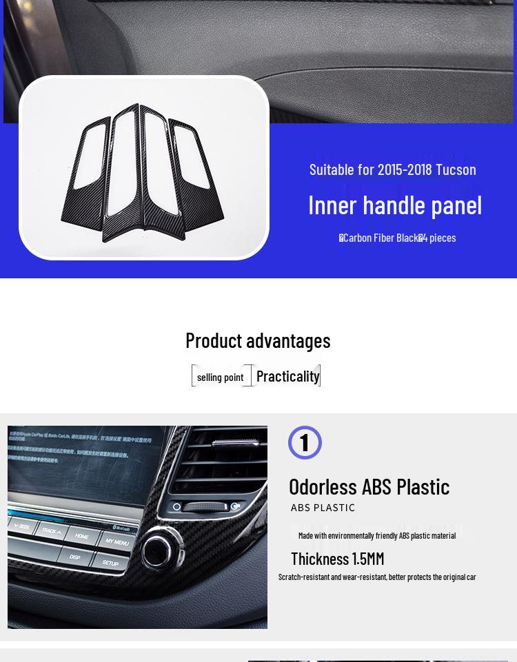 Carbon Fiber Texture Interior Stickers for Hyundai Tucson 16-20: Central Control & Gear Shift Air Outlets