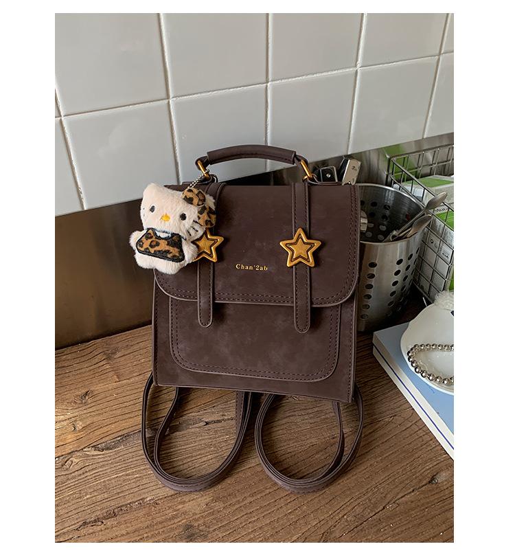 

College style retro backpack bag women s 2025 new student portable small schoolbag versatile commuter shoulder messenger bag