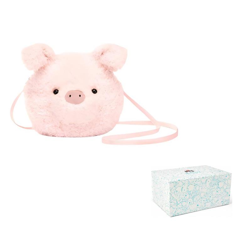 JELLYCAT Farm Animal Collection Crossbody Piglet Bag, Pink Dolls Plush Doll 19cm Height
