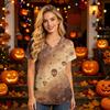 Women's V-Neck Short Sleeve Scrub Top with Pockets Halloween Print Caregiver Uniform
