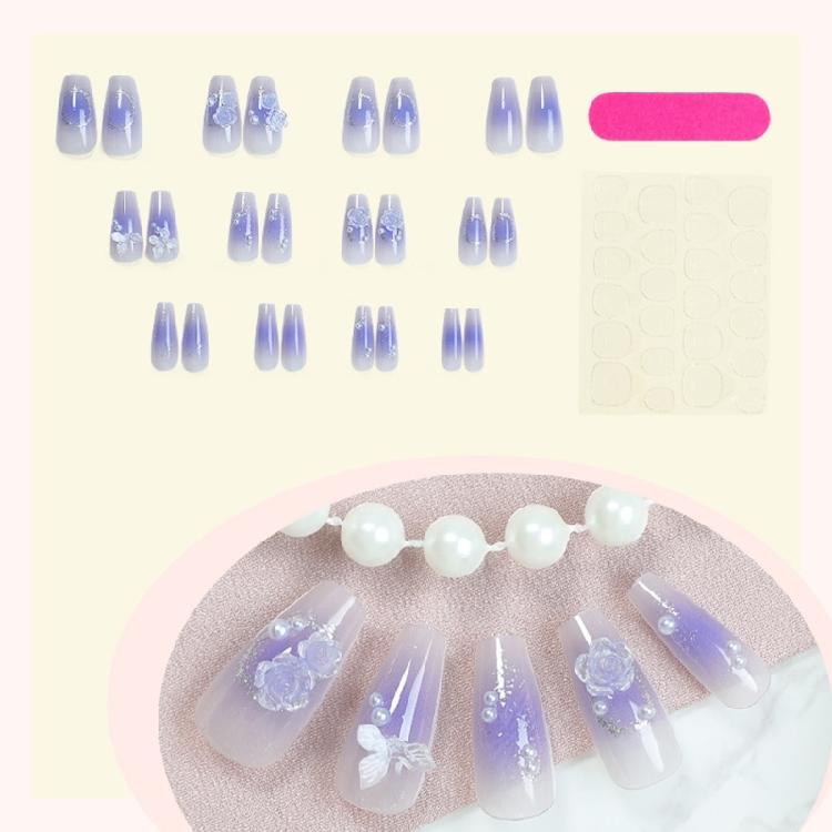 24Pcs Press on Nail Coffin Glues on Nail French Fake Nail Designs False Nail Artificial Nail Gifts for Women Girls