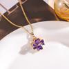 Clover Necklace with Spinning Four-Leaf Design, Diamonds & Colored Zircon, Titanium Steel Chain