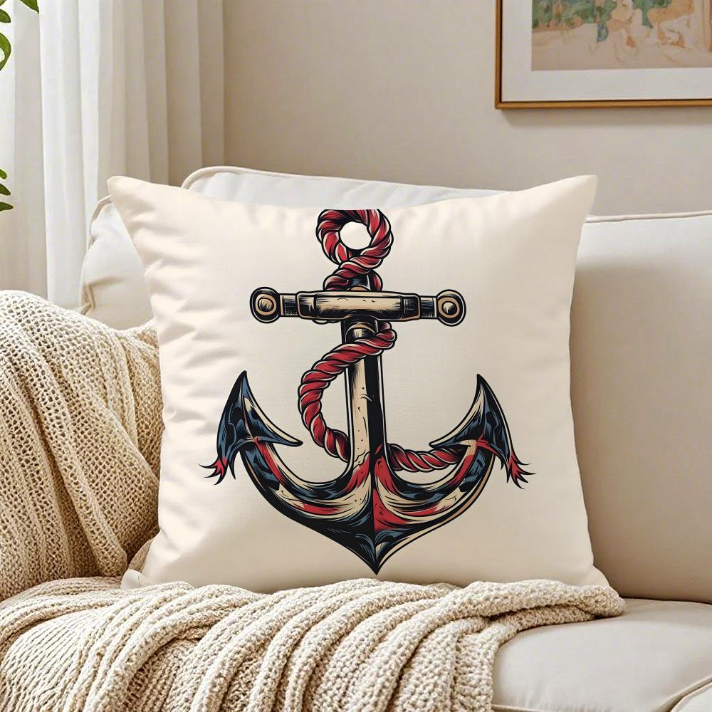 MMarine Theme Rudder Anchor Animals Cushion Cover Linen Pillowcase Soft for Sofa Bed Home Room Decor