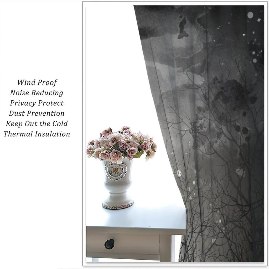 Mysterious Jungle Curtains Abstract Gothic Strange Dark Black Tree Branch Forest Glitter Moon View Home Decor Window Treatments Made Of Polyester