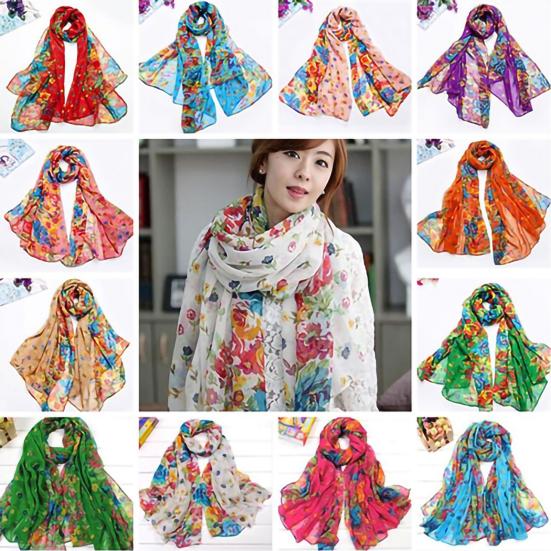 Schal Floral Leicht Voile Stilvoller Damen Schal für Herbst