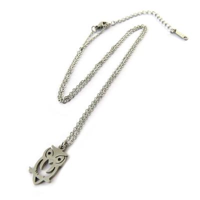 [N7043] - Silver Gray 'Chouettes' Steel Necklace