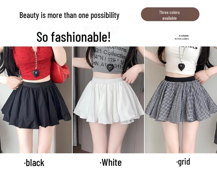 White High-Waist Anti-Exposure A-Line Mini Skirt - Women's Sweet Age-Reducing Flower Bud Design