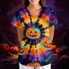 Women's Halloween Print Loose V-Neck Short Sleeve Pocket Uniform Top Scrub Costume Cosplay for Adult Women