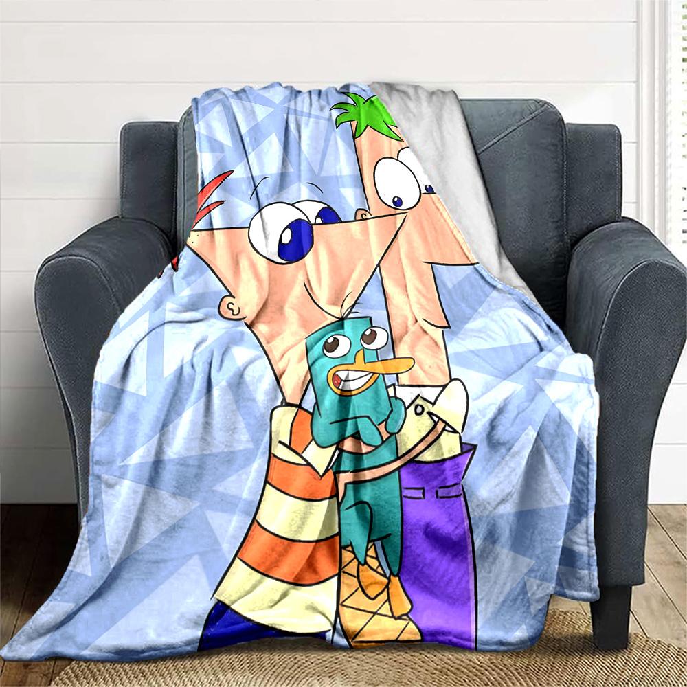 1pc Phineas and Ferb4 Blanket, Gift, for Men and Women, Soft Blanket, Good for Sofa Bed Couch Travel, Lightweight Flannel Blanket