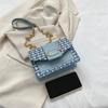 Checkered Metal Chain Single Shoulder Bag Women's Lock Buckle Crossbody Commuting Small Square Women