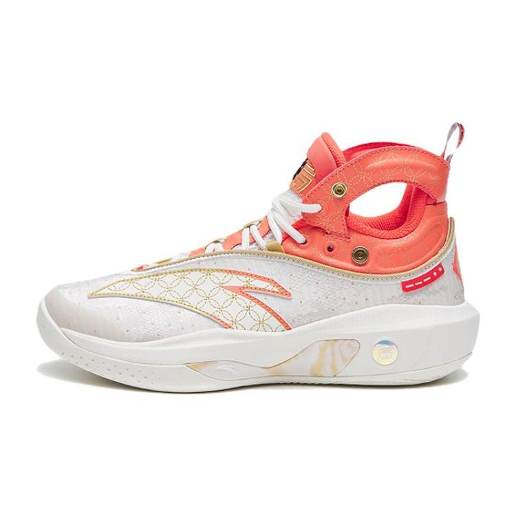 

New Anta KT8 Abrasion Resistant High Top Children s Basketball Shoes White Red Gold 312311130-3 40