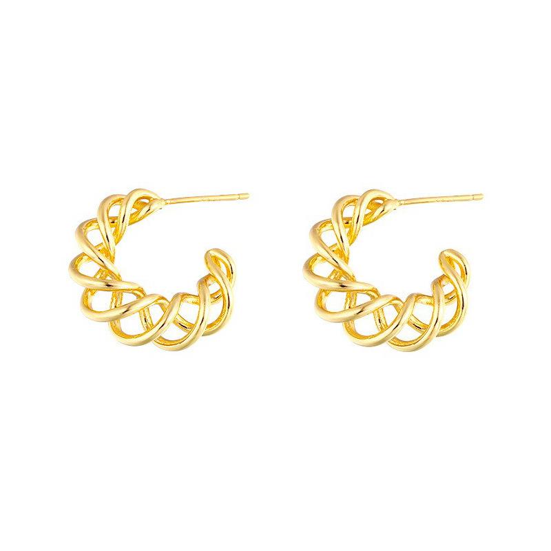 Hand-Woven Line Twist Earrings Female Personality Temperament Exaggerated C-Shaped Irregular Stud Earrings Bouncing Muse Fan