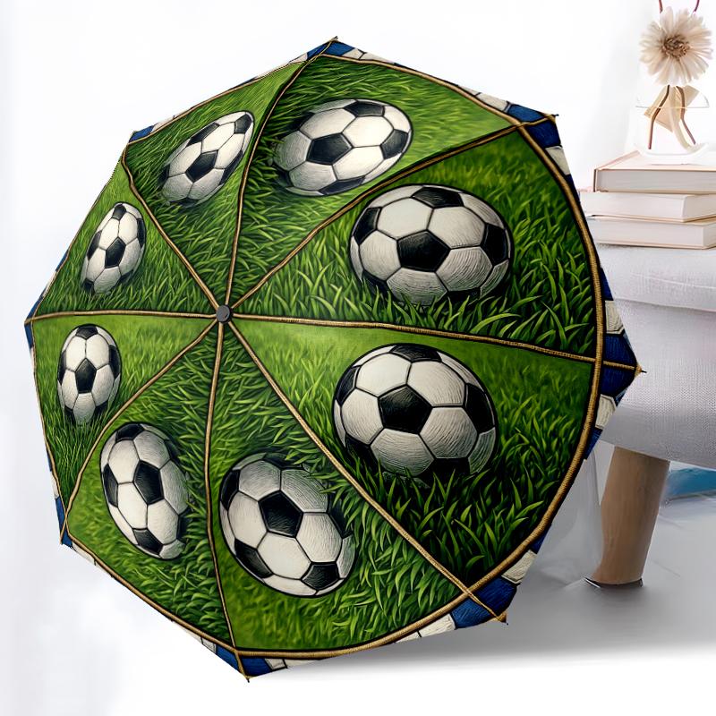 

1pc Sturdy 8-Bone Auto Umbrella, Creative Soccer Design Umbrella, Digital Printed, Foldable Umbrella for On-the-Go Outdoor Use