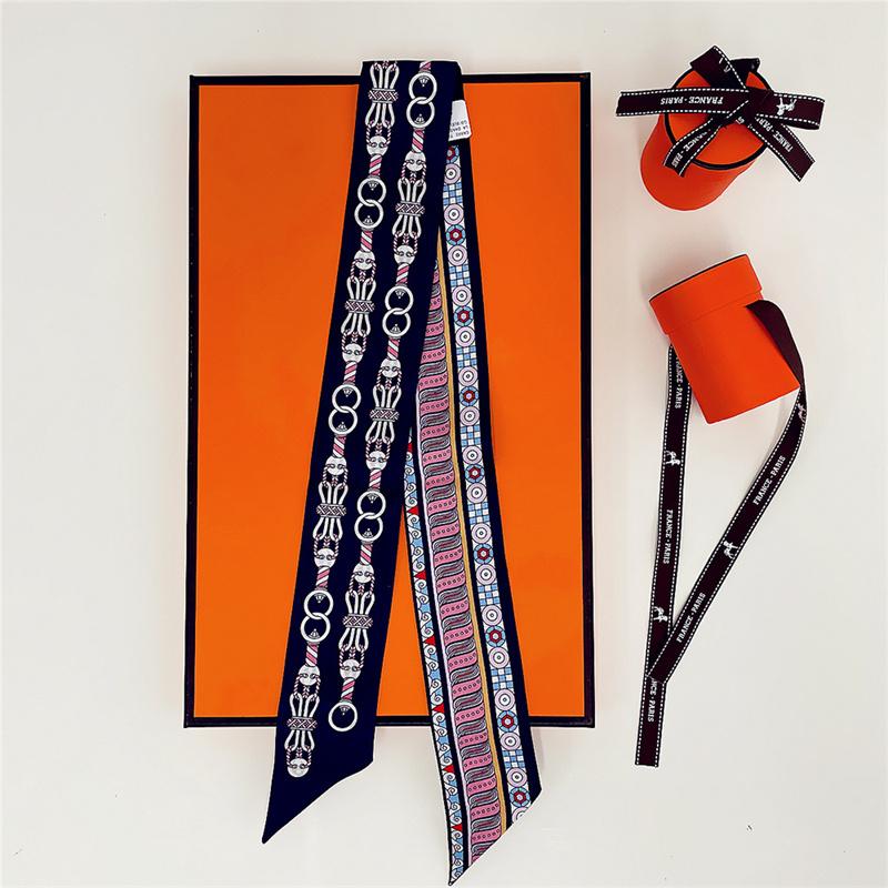 100% Silk High Quality Luxury Brand Scarf Women Headband Hair Band Foulard Tie Ribbon Neckerchief Skinny Scarves Accessories