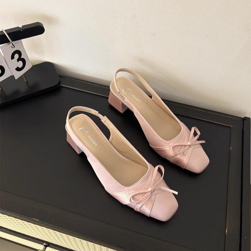 2025 Summer New Woman Bow Design Square Heel Shoes Trend Casual Shoes Non-slip Outdoor Square-toed Woman Shoes