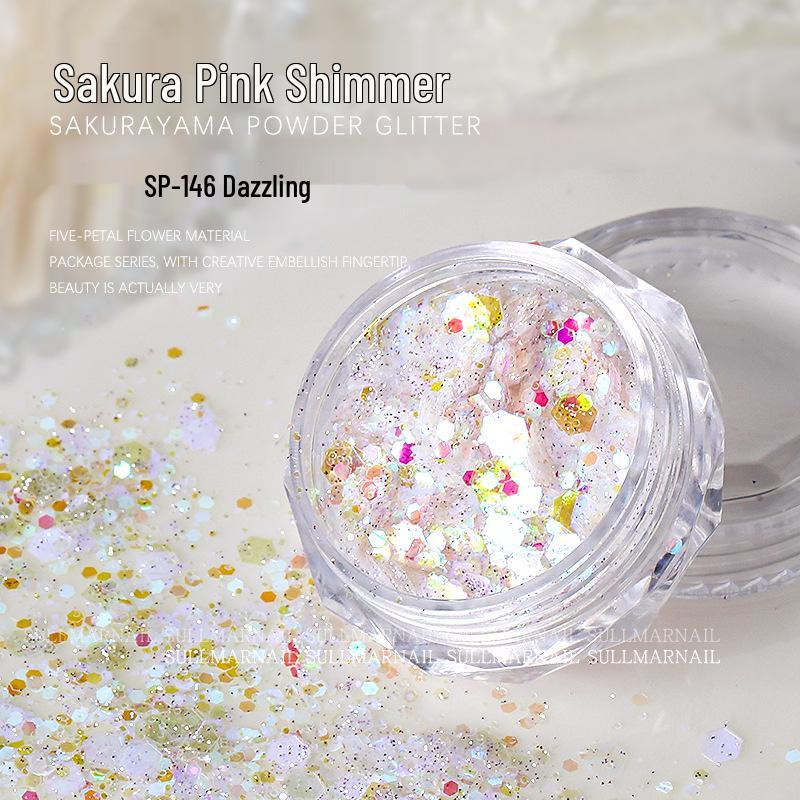 

Sakura Pink Holographic Nail Art: Mixed Glitter & Sequins