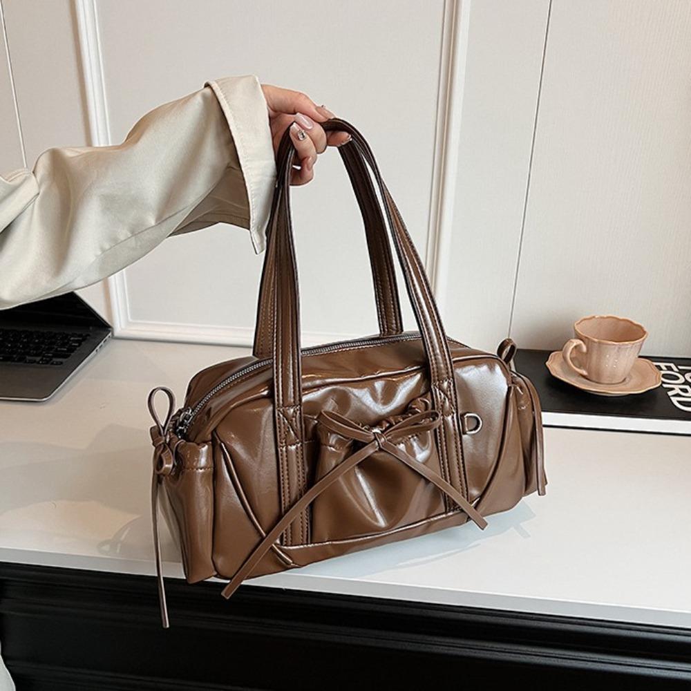 

Y2K Bowknot Boston Bag PU Leather Pocket Shoulder Bag Portable Women Handbag Outdoor