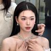 Rhinestone Bow Teardrop Jewelry Set: Stylish Stud Earrings & Necklace with Clavicle Chain