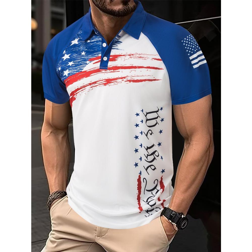 

New Printed Collar Men s Short Sleeved T-shirt Casual Fashion Collar Polo Shirt Summer 3XL синій