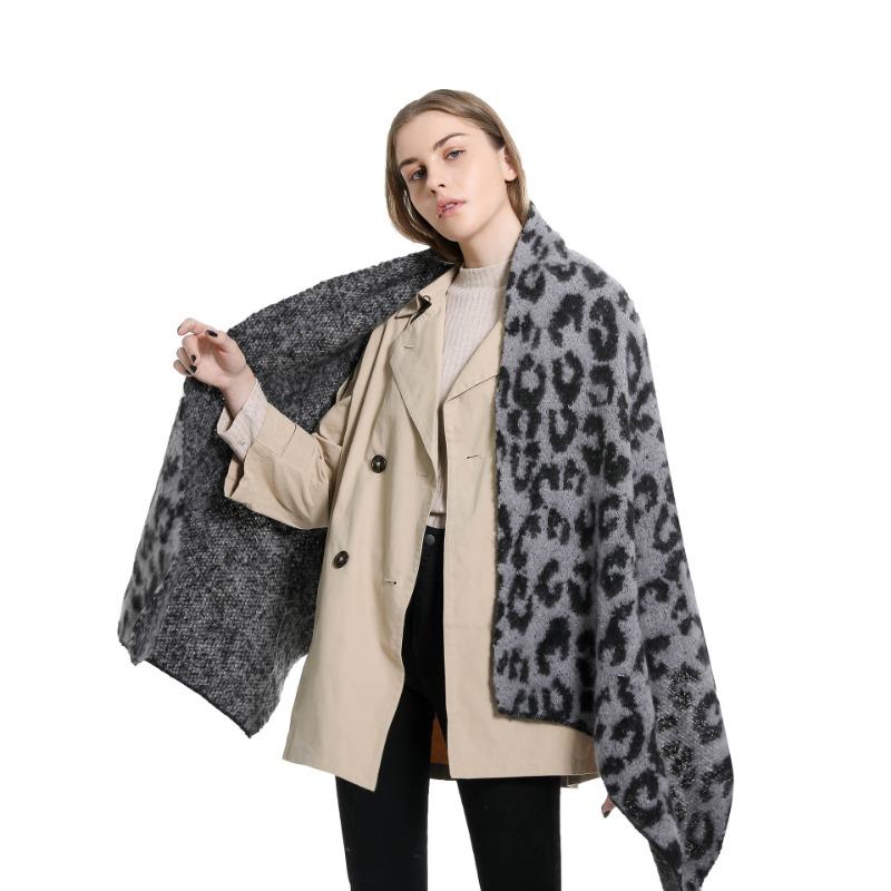 Leopard Print Faux Cashmere Warm Fashionable Versatile Women Scarf